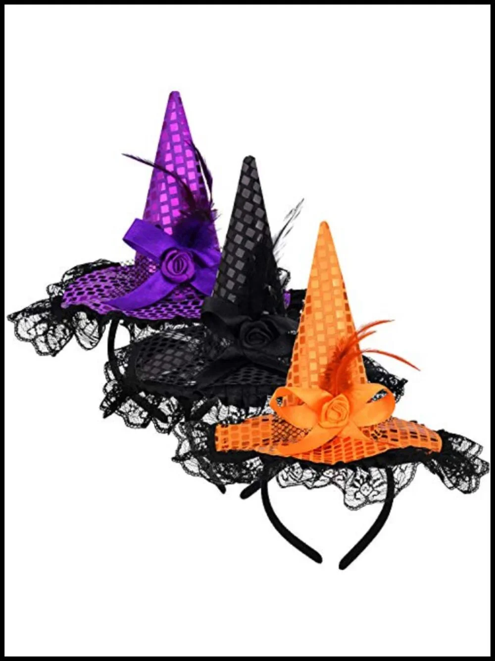 Witch Hat Headband Halloween Costume Accessory with Feathers Sequin